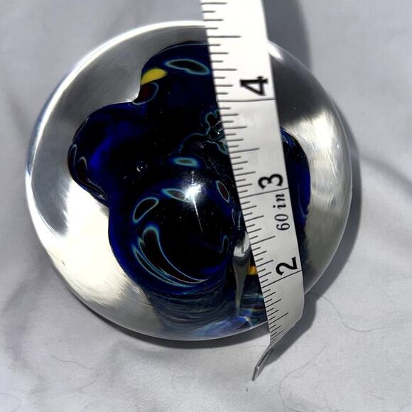 Art Glass Paperweight MCM Blue Brown Yellow Blown Large Controlled Bubbles - Picture 9 of 9